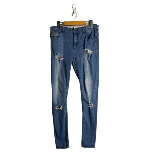 Roxy Denim - Roxy Women's Light Wash Mid Rise Distressed Denim Jeans